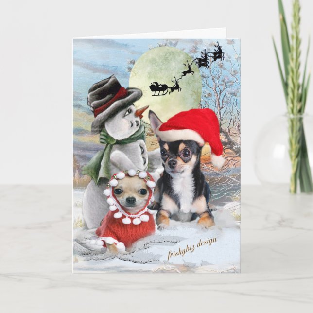 Chihuahua med Snögubbe-julkort Helgkort (Framsida)