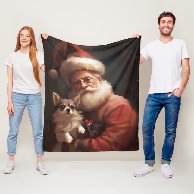 Chihuahua med tomte festlig jul fleecefilt (På plats)