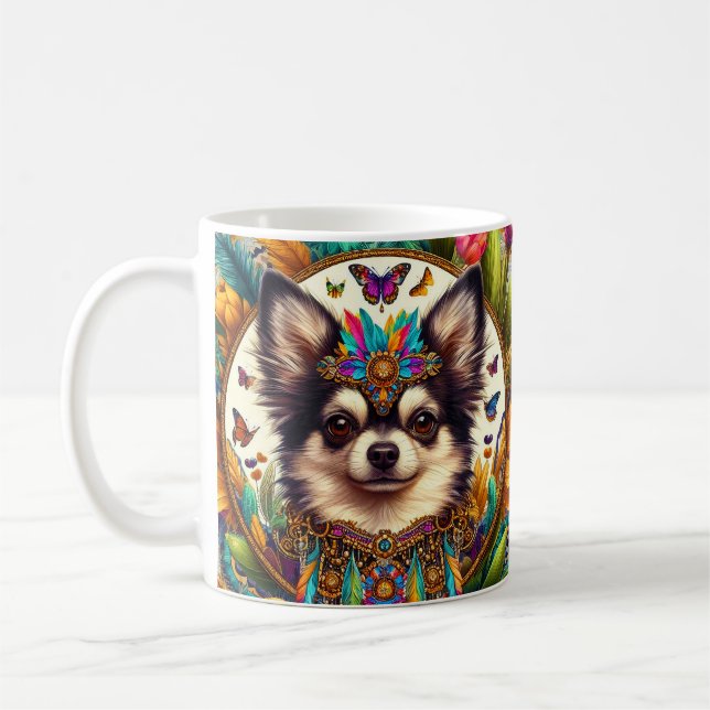 Chihuahua Mexican Blommigt Art Kaffemugg (Vänster)