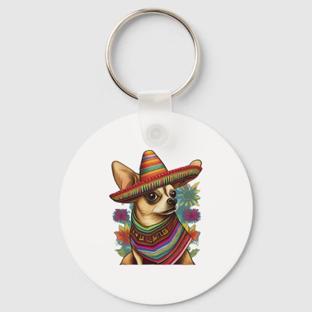 Chihuahua Mexico Cinco de Mayo Rolig hund Nyckelring (Framsida)