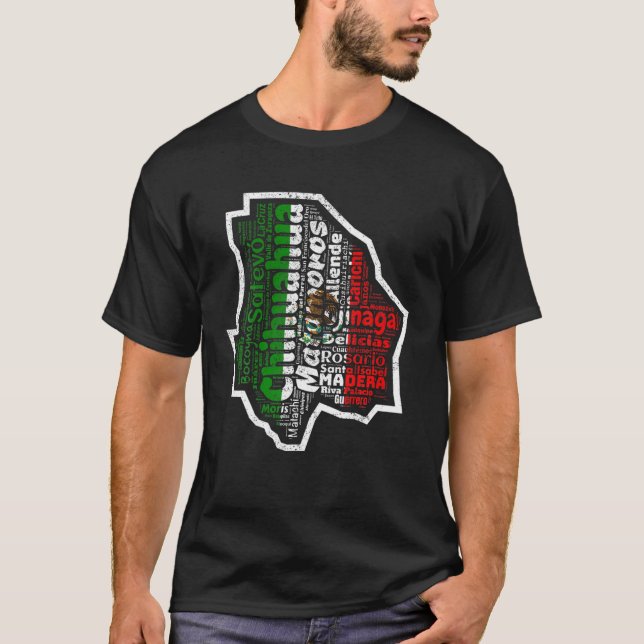Chihuahua Mexiko Mapa Bandera Mexiicana T Shirt (Framsida)