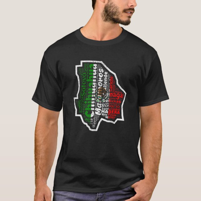 Chihuahua Mexiko Mapa Bandera Mexiicana T Shirt (Framsida)