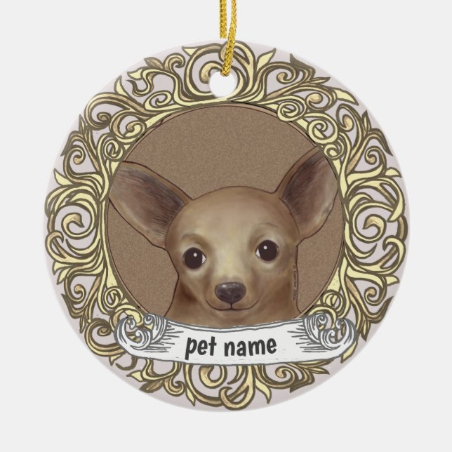 Chihuahua minnesornament julgransprydnad keramik (Framsidan)