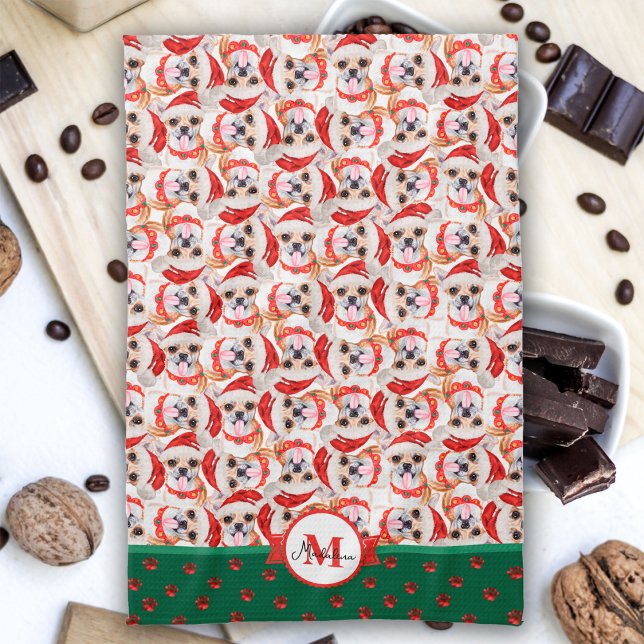 Chihuahua Mönster Monogram Jul Hund Kökshandduk (Skapare uppladdad)