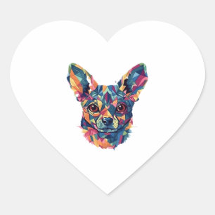 Chihuahua Mosaic Geometrical Art Hund Hjärtformat Klistermärke