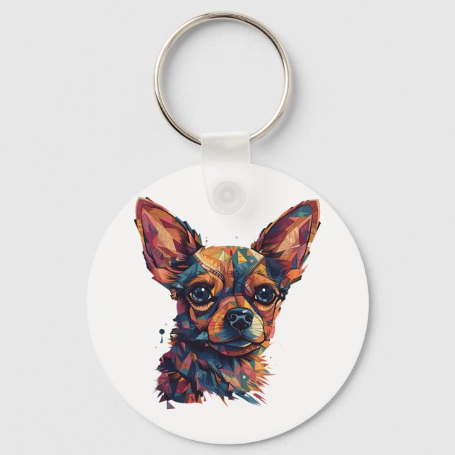 Chihuahua Mosaic Geometrical Art Hund Nyckelring (Framsida)