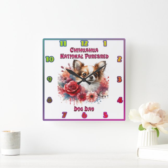 Chihuahua National Pureborn Hund Day Firande Fyrkantig Klocka (Hem)