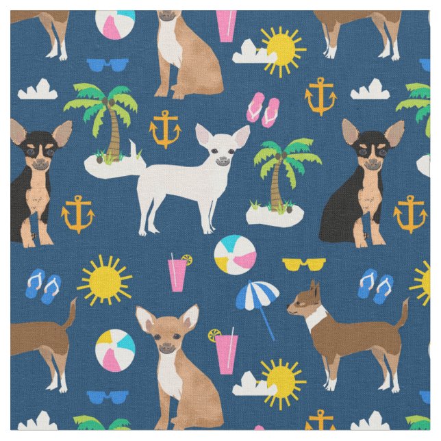 Chihuahua navy blue strand sommar tyg (Närbild)