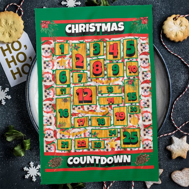 Chihuahua Nedräkning Jul Adventskalender Hund Kökshandduk (Skapare uppladdad)