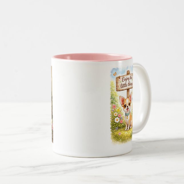 Chihuahua Njut av de små sakerna. Två-Tonad Mugg (Framsida höger)