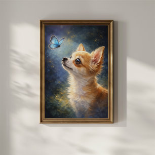 Chihuahua och blå fjäril poster