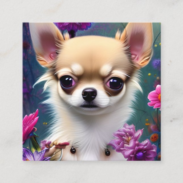 Chihuahua och Flowers Fyrkantigt Visitkort (Framsida)