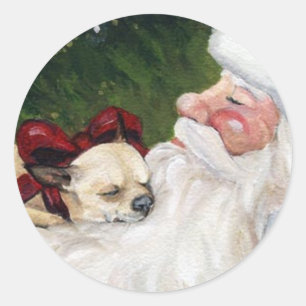 Chihuahua- och jultomtenkonstklistermärke runt klistermärke
