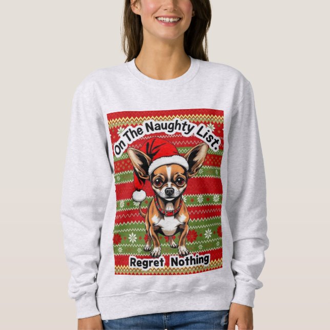 Chihuahua On The Naughty List  T Shirt (Framsida)
