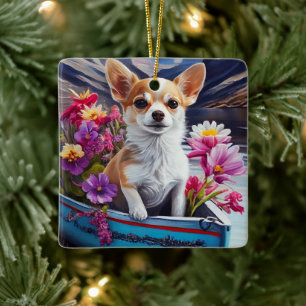 Chihuahua på en Paddle: En scen Äventyr Julgransprydnad Keramik