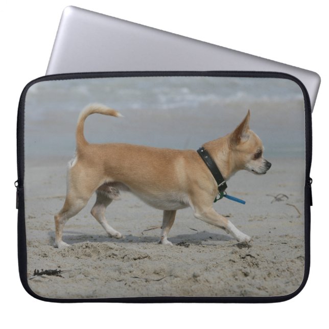 Chihuahua på strand laptop sleeve (Framsidan)
