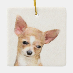 Chihuahua Painting - Cute Original Hund Art Julgransprydnad Keramik