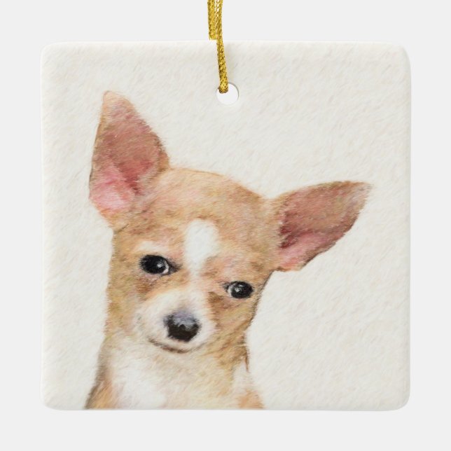 Chihuahua Painting - Cute Original Hund Art Julgransprydnad Keramik (Framsida)