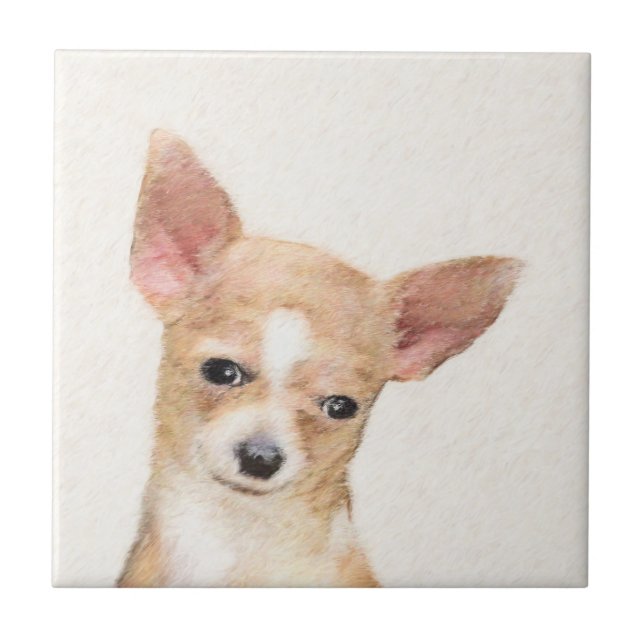 Chihuahua Painting - Cute Original Hund Art Kakelplatta (Framsidan)