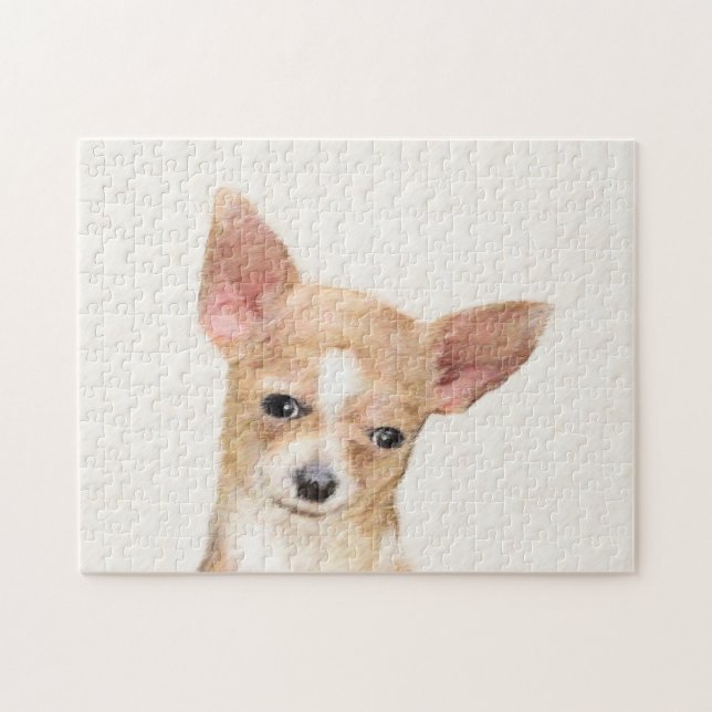 Chihuahua Painting - Cute Original Hund Art Pussel (Horisontell)