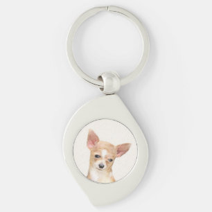 Chihuahua Painting - Cute Original Hund Art Swirl Silverfärgad Nyckelring