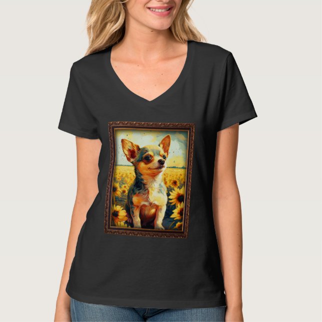 Chihuahua Painting Sunflower Flower Mom Women Flor T Shirt (Framsida)