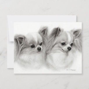 Chihuahua Pair Hand målade Pet Porträtt Vykort