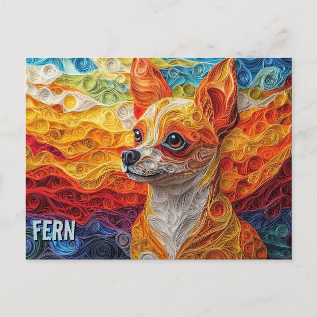 Chihuahua Papper Quilling Art Porträtt Vykort (Framsida)