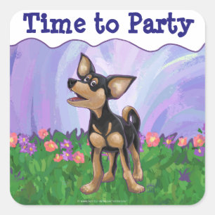 Chihuahua Party Centre Fyrkantigt Klistermärke
