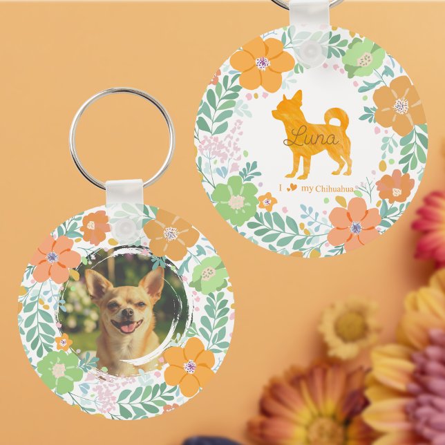 Chihuahua Pastel Orange Silhouette Custom Photo Nyckelring (Skapare uppladdad)