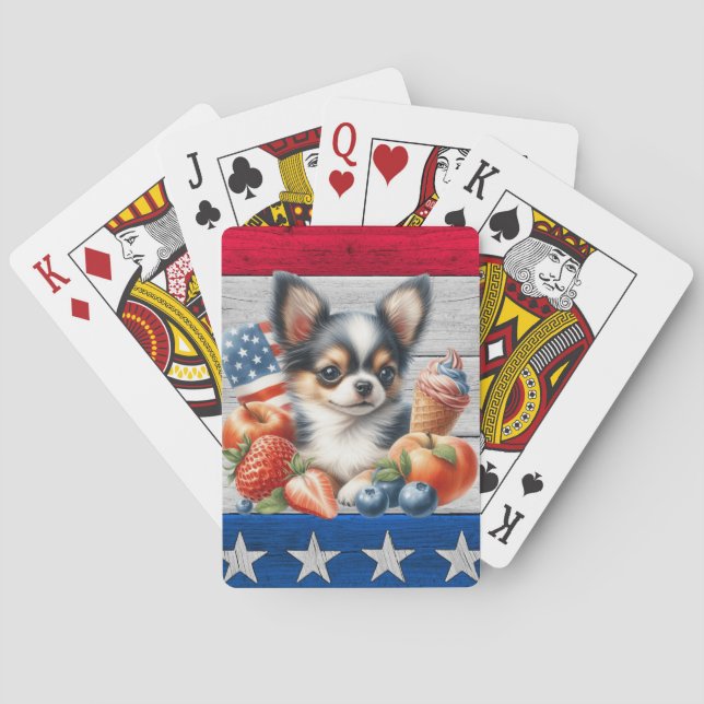 Chihuahua Patriotic Fruit USA Long Hair Chihuahua Casinokort (Baksidan)