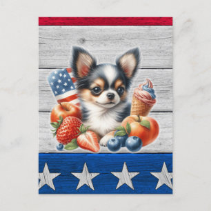 Chihuahua Patriotic Fruit USA Long Hair Chihuahua Vykort