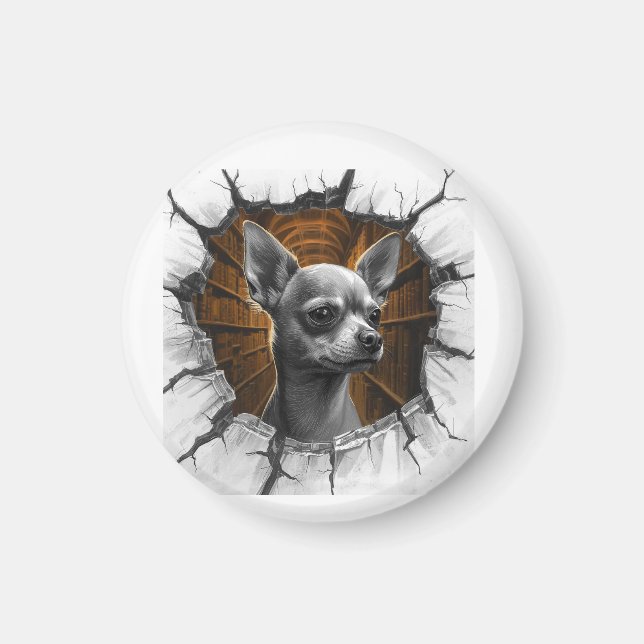 Chihuahua Peers Through A Grey Wooden Wall Magnet (Framsidan)