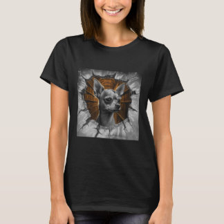 Chihuahua Peers Through A Grey Wooden Wall T Shirt