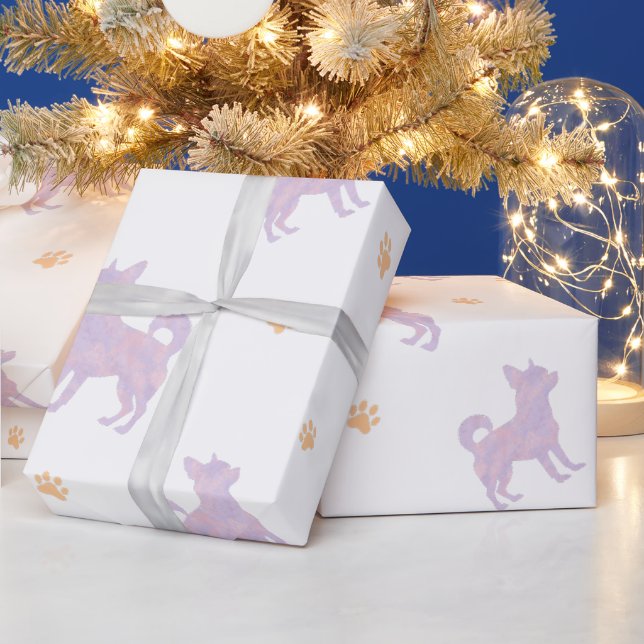 Chihuahua presentpapper – Minimal lila present (Helgdagar)