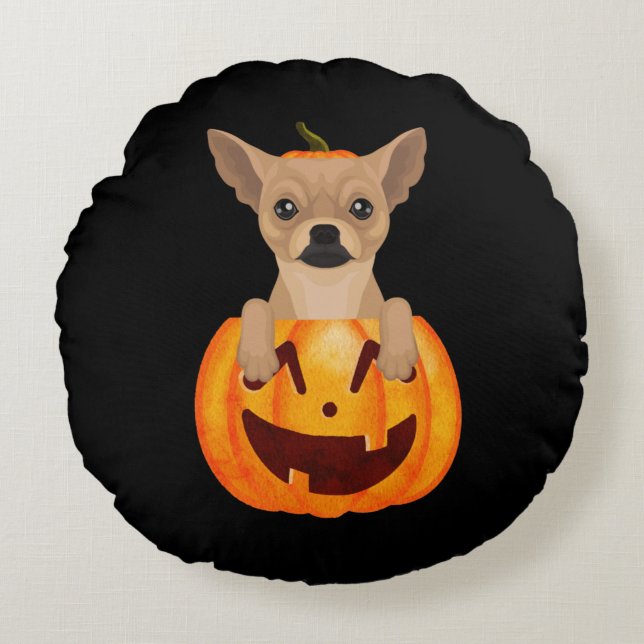 Chihuahua Pumpkin Rund Kudde (Framsidan)