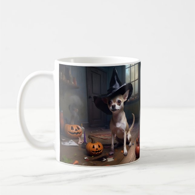Chihuahua Pumpkins Halloween Scary Kaffemugg (Vänster)