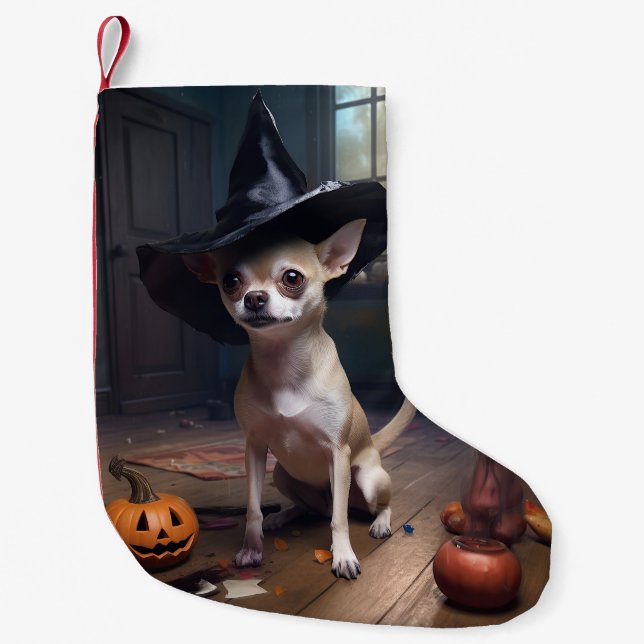 Chihuahua Pumpkins Halloween Scary Liten Julstrumpa (Framsidan)