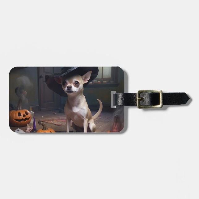 Chihuahua Pumpor Halloween Skräckinjagande Bagagebricka (Horisontell Framsida)