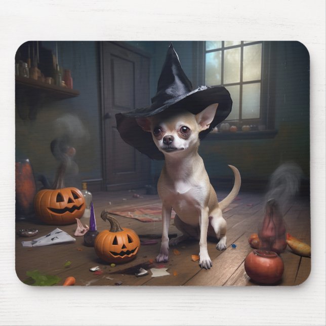 Chihuahua Pumpor Halloween Skräckinjagande Musmatta (Framsidan)
