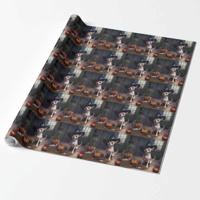 Chihuahua Pumpor Halloween Skräckinjagande Presentpapper (Utrullad)