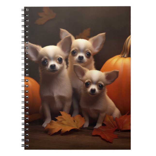 Chihuahua Puppy Autumn Delight Pumpkin Anteckningsbok (Framsidan)
