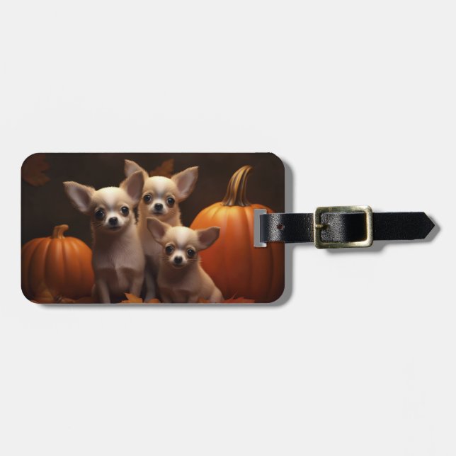 Chihuahua Puppy Autumn Delight Pumpkin Bagagebricka (Horisontell Framsida)