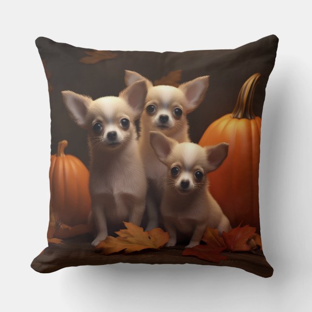 Chihuahua Puppy Autumn Delight Pumpkin Kudde (Framsida)