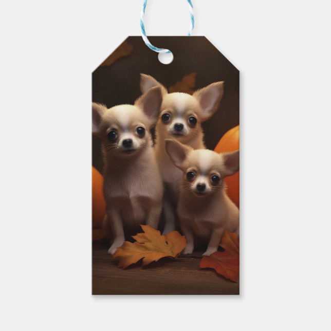 Chihuahua Puppy Autumn Delight Pumpkin Presentetikett (Framsidan)