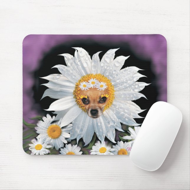 Chihuahua Puppy Daisy Blommar Mouse Pad Musmatta (Med mus)