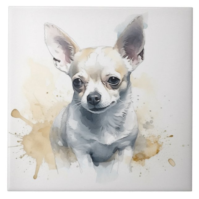 Chihuahua Puppy Hund Pet Watercolor Kakelplatta (Framsidan)