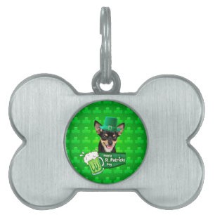 Chihuahua Puppy Hund St. Patrick Day Grönt Klöver ID-bricka Husdjur