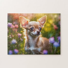 Chihuahua Puppy i Flower Fält Pussel