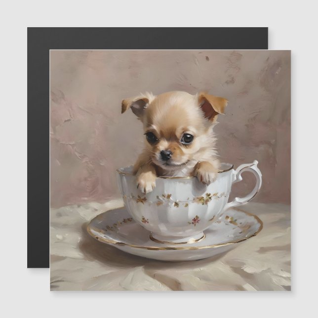 Chihuahua Puppy in A Tekopp Oil Paint, (Fram/baksida)